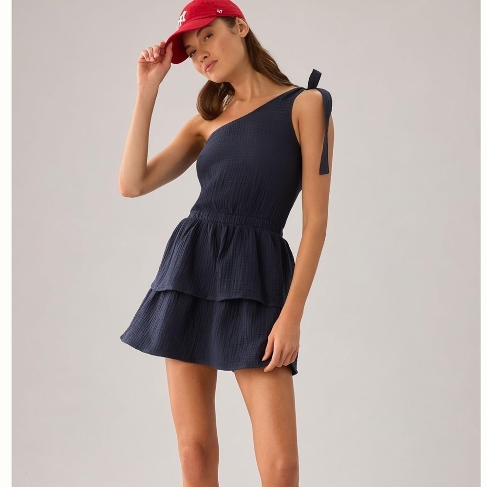 Sol Angeles Anthropologie Dress Women’s Large Indigo Tiered One-Shoulder Flounce